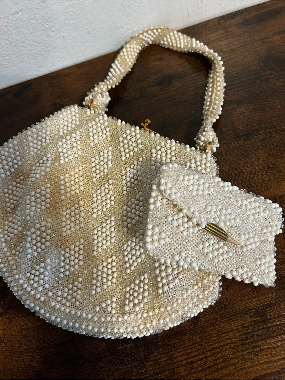 Corde’ Bead Pearl-Embellished pearl Evening Clutch w/coin purse
